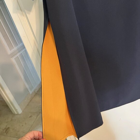 Navy Colorblock Shift Dress Mustard Panels Work Office Chic Size 14 - Picture 9 of 13